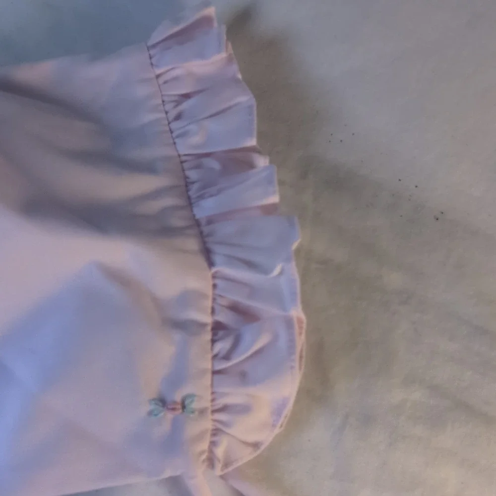 Pink Satin Cotton Blend Baby Bonnet with Ruffle Embroidered Accent, 3M